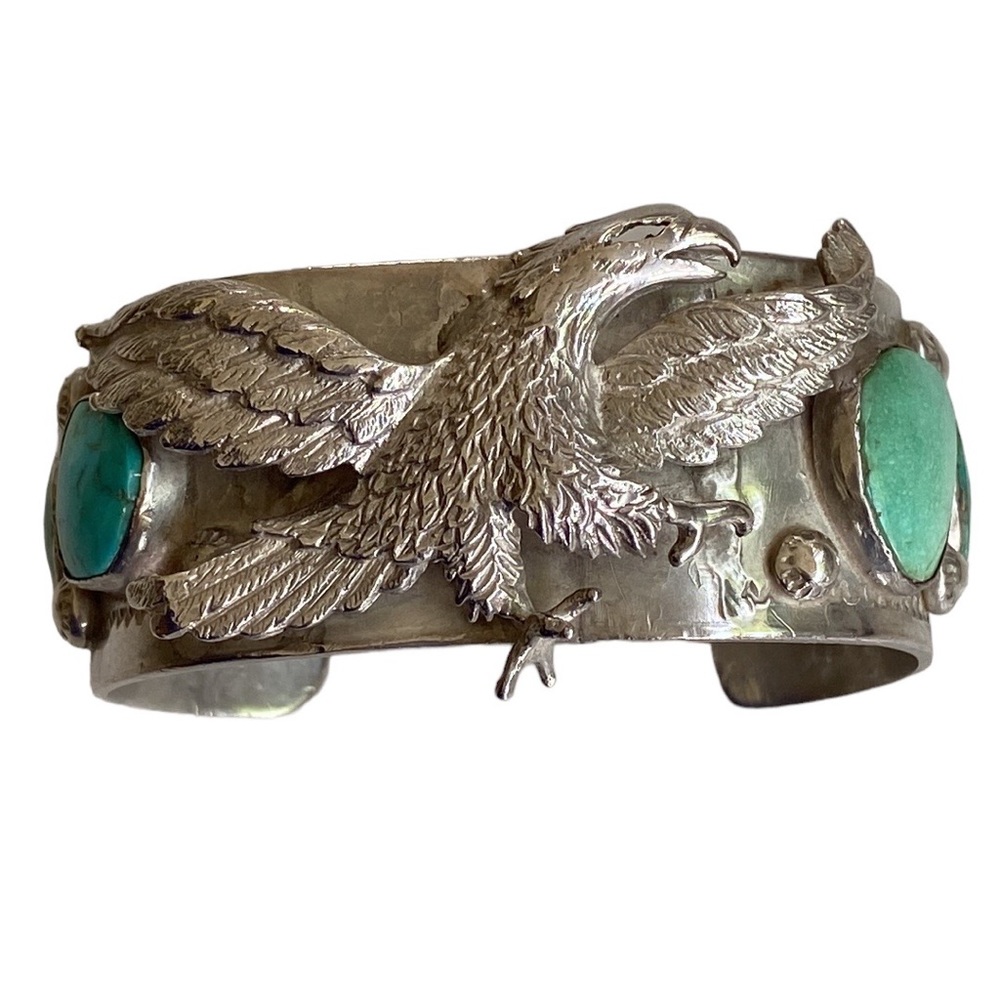 Sterling Eagle in Flight Cuff Bracelet with Turquoise